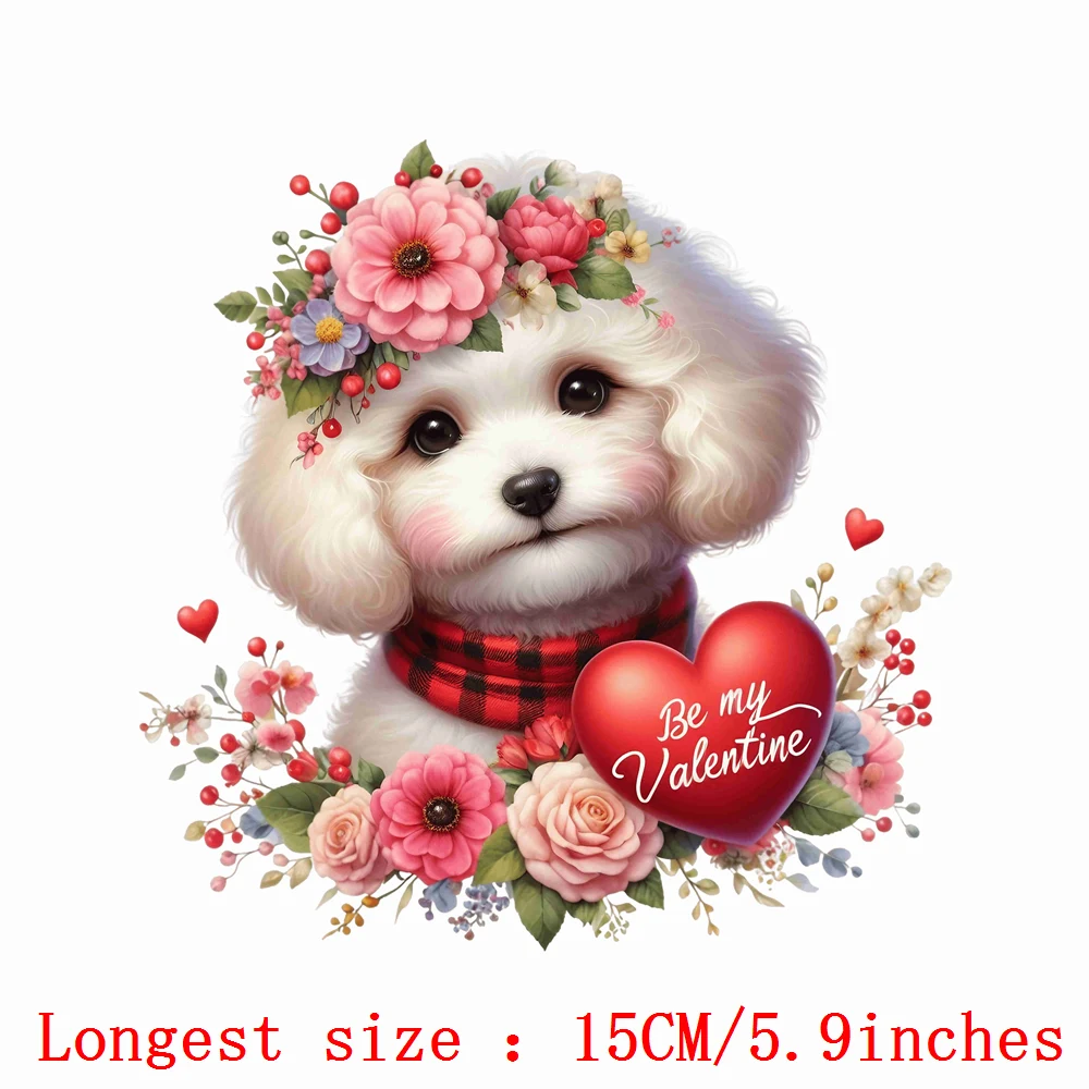 15cm Kids Flower Heart Love Balloon Dogs Iron On Heat Transfer Sticker For Clothes Pinted Vinyl Thermal Washable T-Shirt Decal