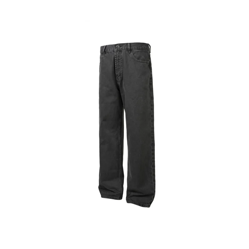 EME ريترو روس نمط الجينز الخريف عارضة مستقيم فضفاض منتصف الخصر غسلها رمادي السراويل الطويلة للجنسين #1