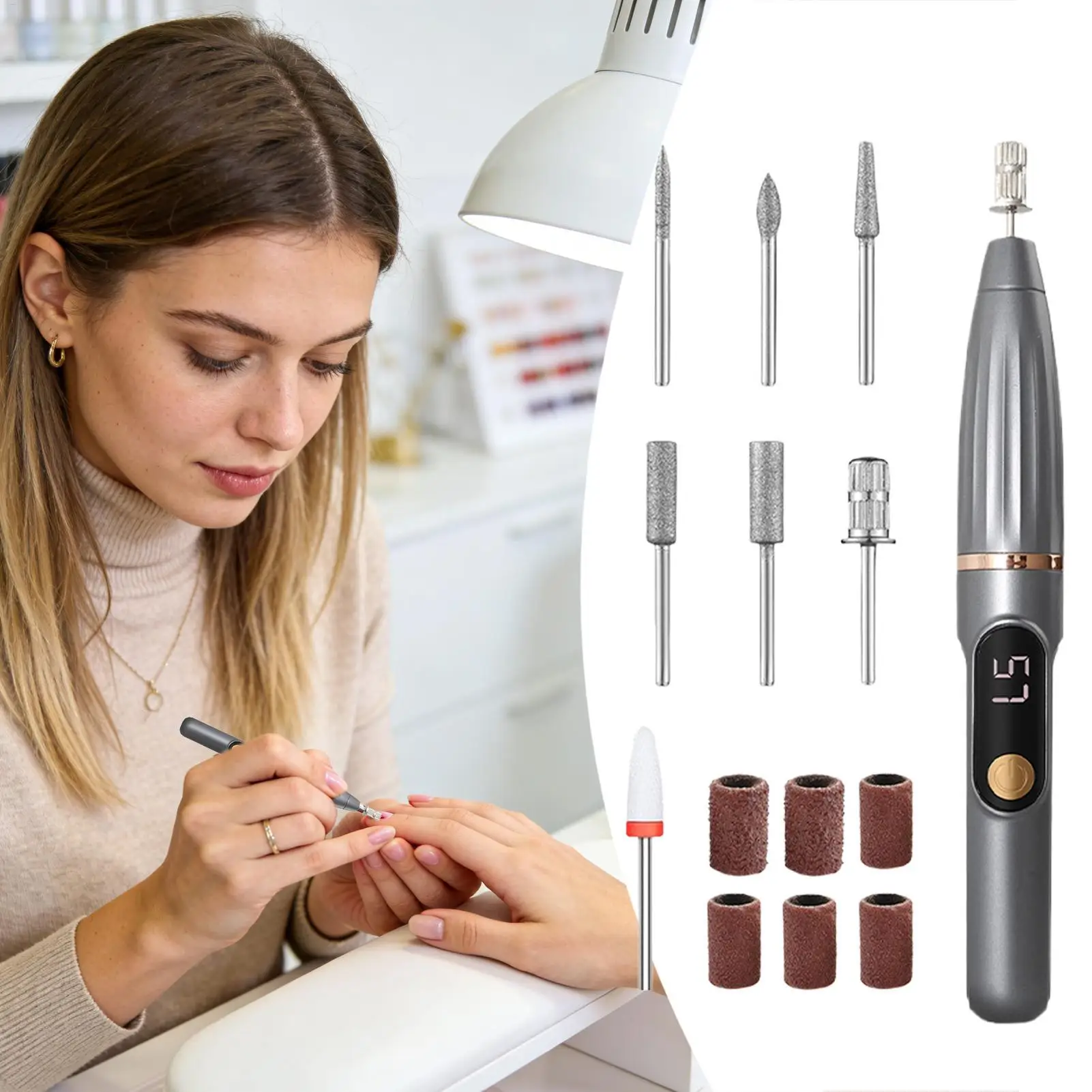 

Электрическая пилочка для ногтей со светодиодным дисплеем, 15000 об/мин, набор шлифовальных машин для ногтей, машина для полировки ногтей для дома, спа-салона, ежедневных путешествий