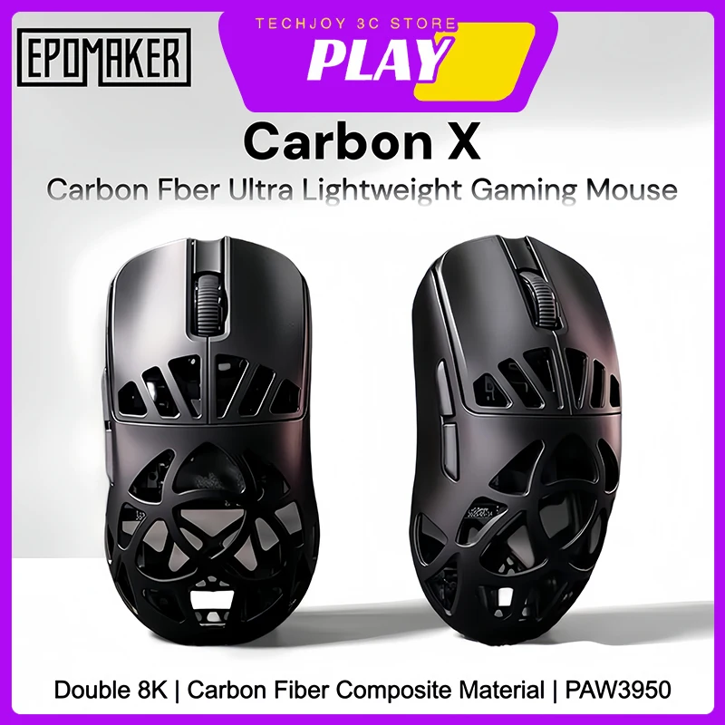Epomaker carbono x mouse para jogos sem fio, fibra de carbono, ultra leve, modo triplo, bluetooth paw3395, duplo 8k com receptor 8k para laptop