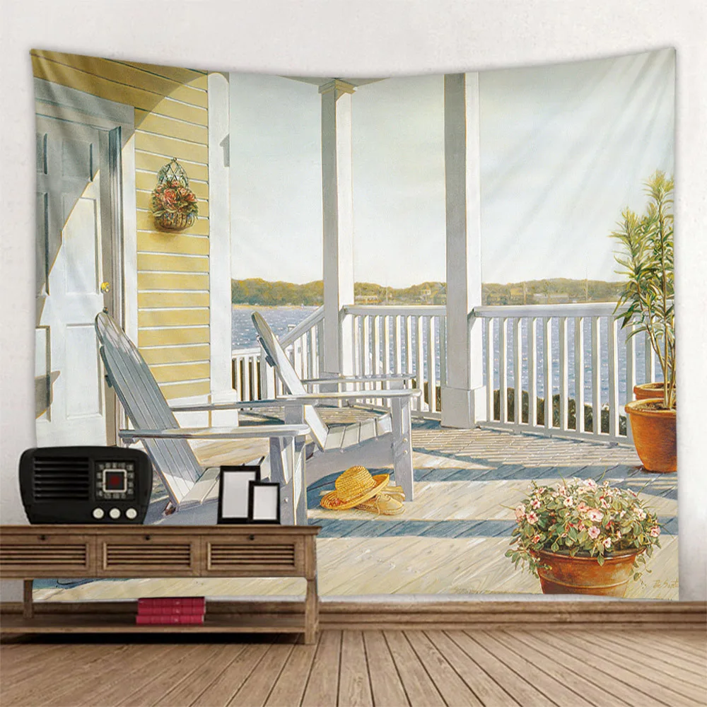 Natural Stone Wall Window Scenery Tapestry Retro Oil Painting Home Wall Decoration Bedroom Living Room Wall Cloth