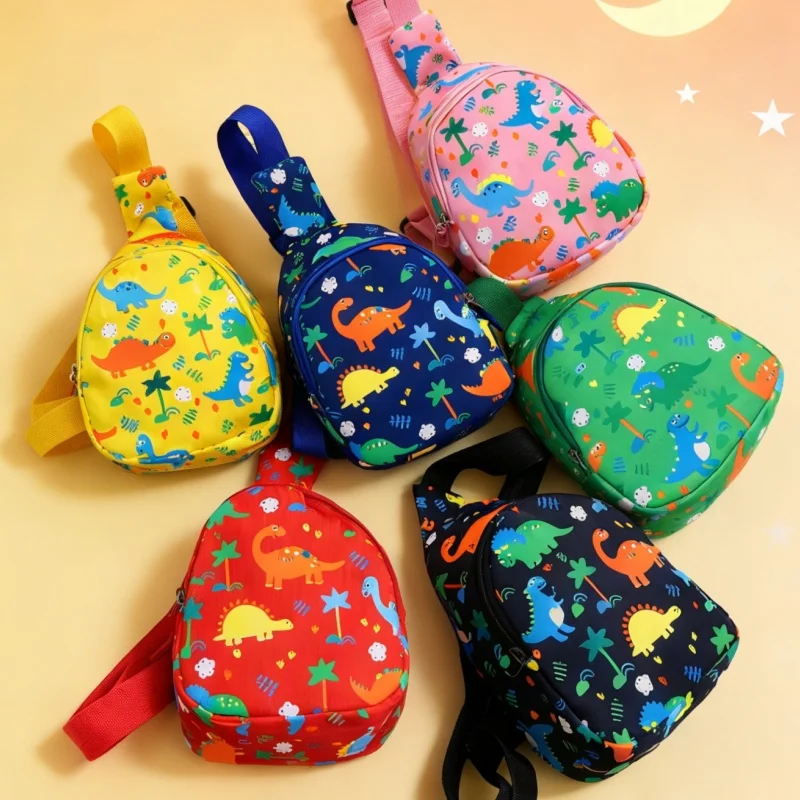 Children's Waist Bag Cute Dinosaur Crossbody Mini Wallet Portable Foldable Coin Purse for Boys Lightweight Random Pattern Positi