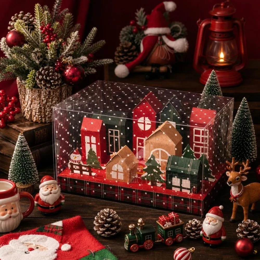 8pcs Pack Gifts Wrapping Christmas Advent Calendar Box House Shape Xmas Themed Gift Packaging Box Baking Packing Box Christmas