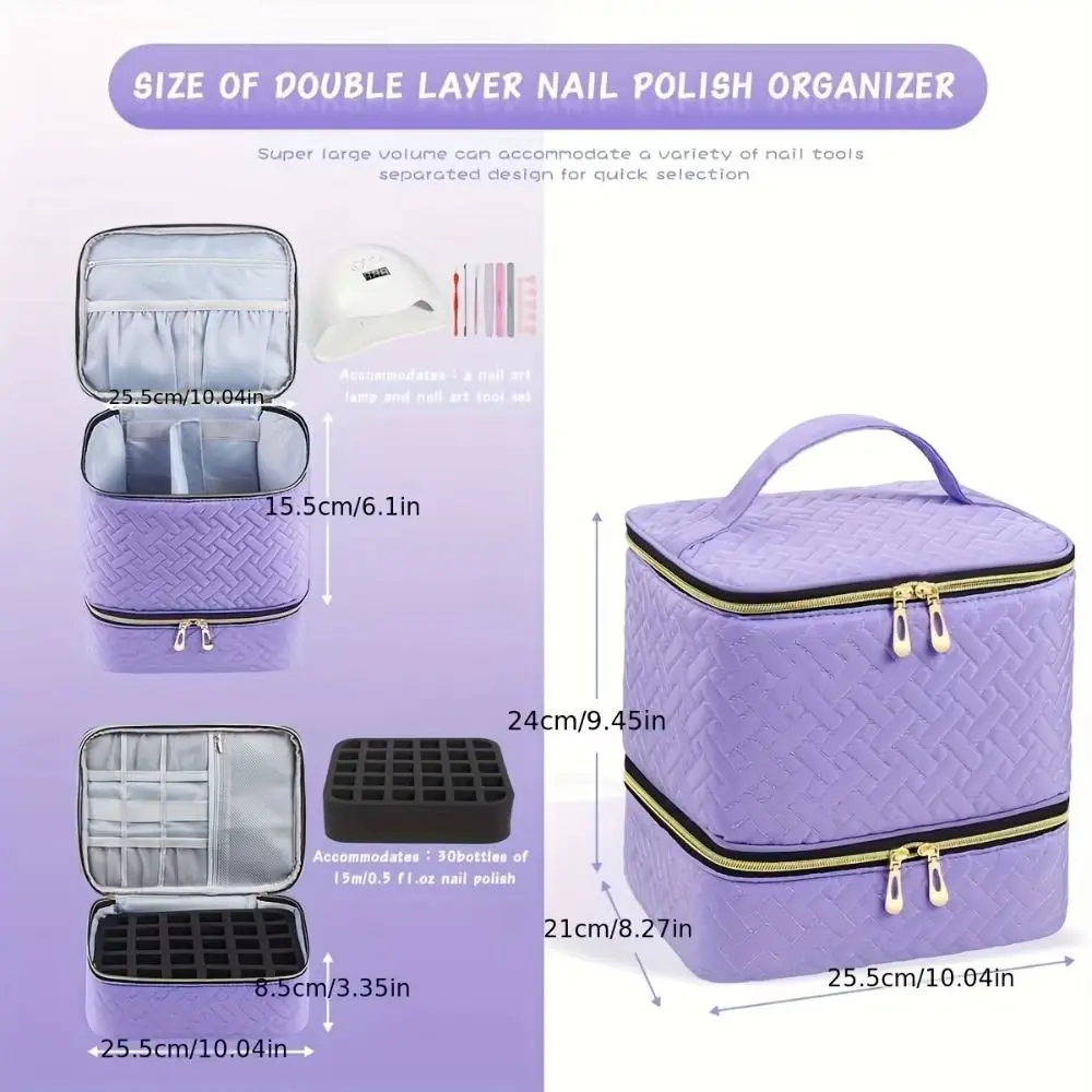 Double Layer Nail Polish Organizer Bag Large Capacity Handheld Essential Oil Storage Bag 30 Compartment Cosmetic Bag