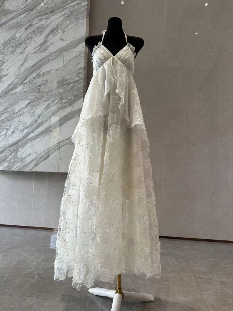 

White Embroidered ell Bust Wedding Dr Morning Robe Pure Desire Fairy Vaion Dr Ins Sle High Waist Polyester Summe...