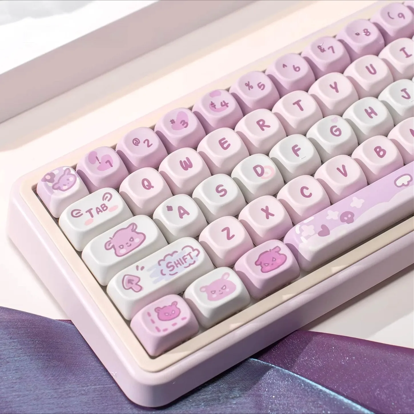 MOA Profile PBT Keycaps 114 Keys Purple Cute Style Keycap Set for MX Mechanical Keyboard