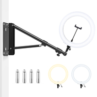 Photography Light With Wall Mount Boom Arm Stand Kit,60w Power Cold/Warm Video Light Ring Set For Photography Studio 137/175cm