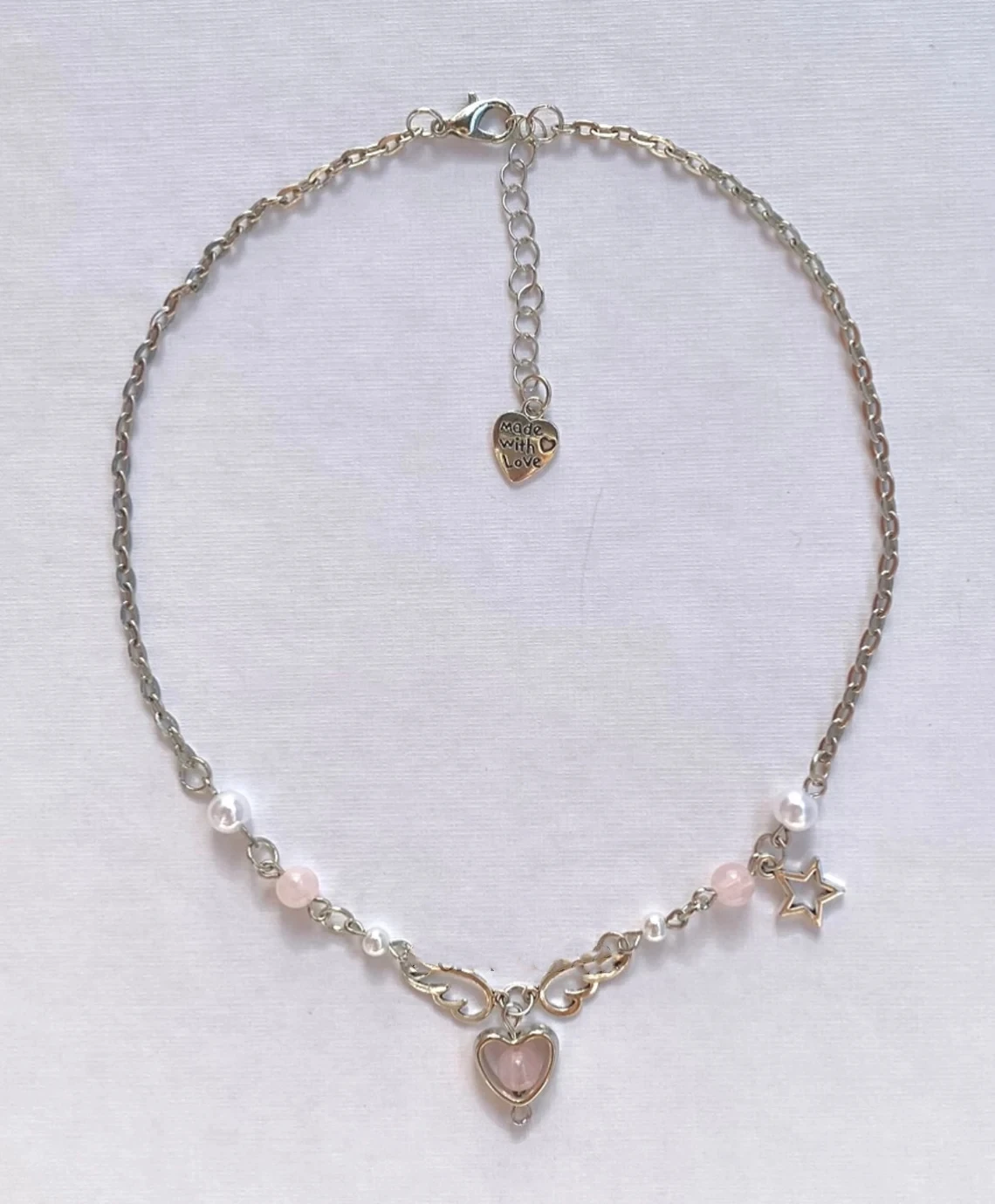 Cute star heart necklace | Wings pendant beads | Beaded jewelry | Fairycore jewellery charm bead  | Gift idea | Handmade