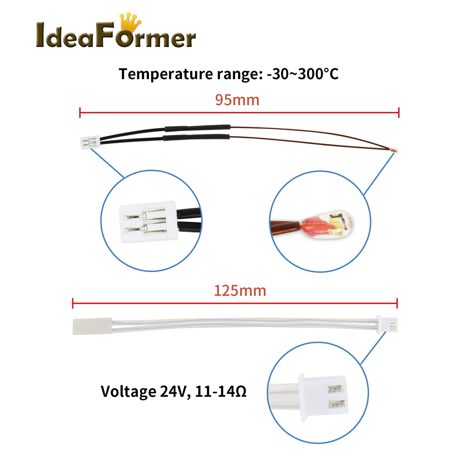 For Bambu Lab X1 P1P Thermistor 24V 50W Ceramic Cartridge Heater 100K NTC 3950 Thermistor Temperature Sensor for Bambulabs x1