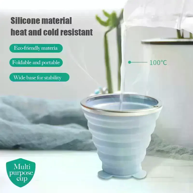 180/270/320ML Portable Silicone Folding Water Cup Heat Resistant With Lid Collapsible Outdoor Travel Drinking Mug Sip