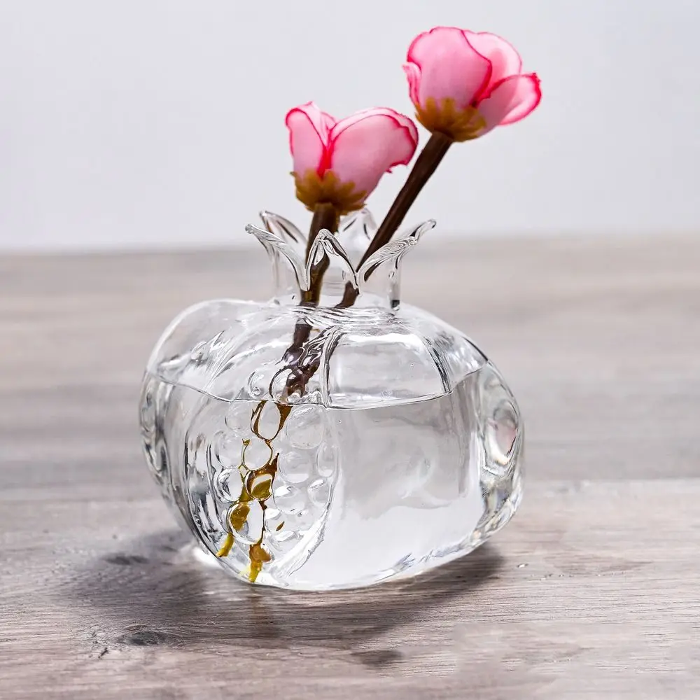 Transparent Pomegranate Glass Vase Creative Glass Red Hydroponic Flower Vase Hammer Pattern Pomegranate Fruit Vase Home Decor