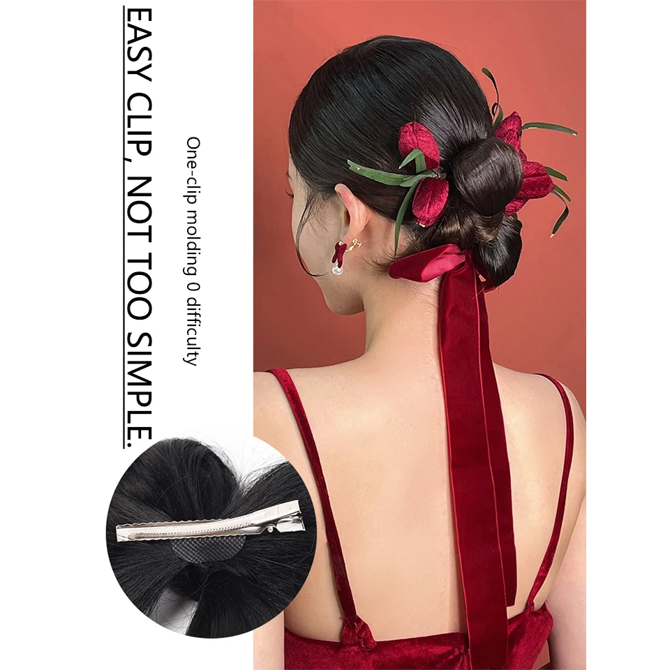 Cabeza de albóndigas chinas, artefacto para el cabello, cabeza de capullo de flor, bolsa de peluca antigua Hanfu, anillo de pelo de peluca, moño de pelo de novia, nuevo