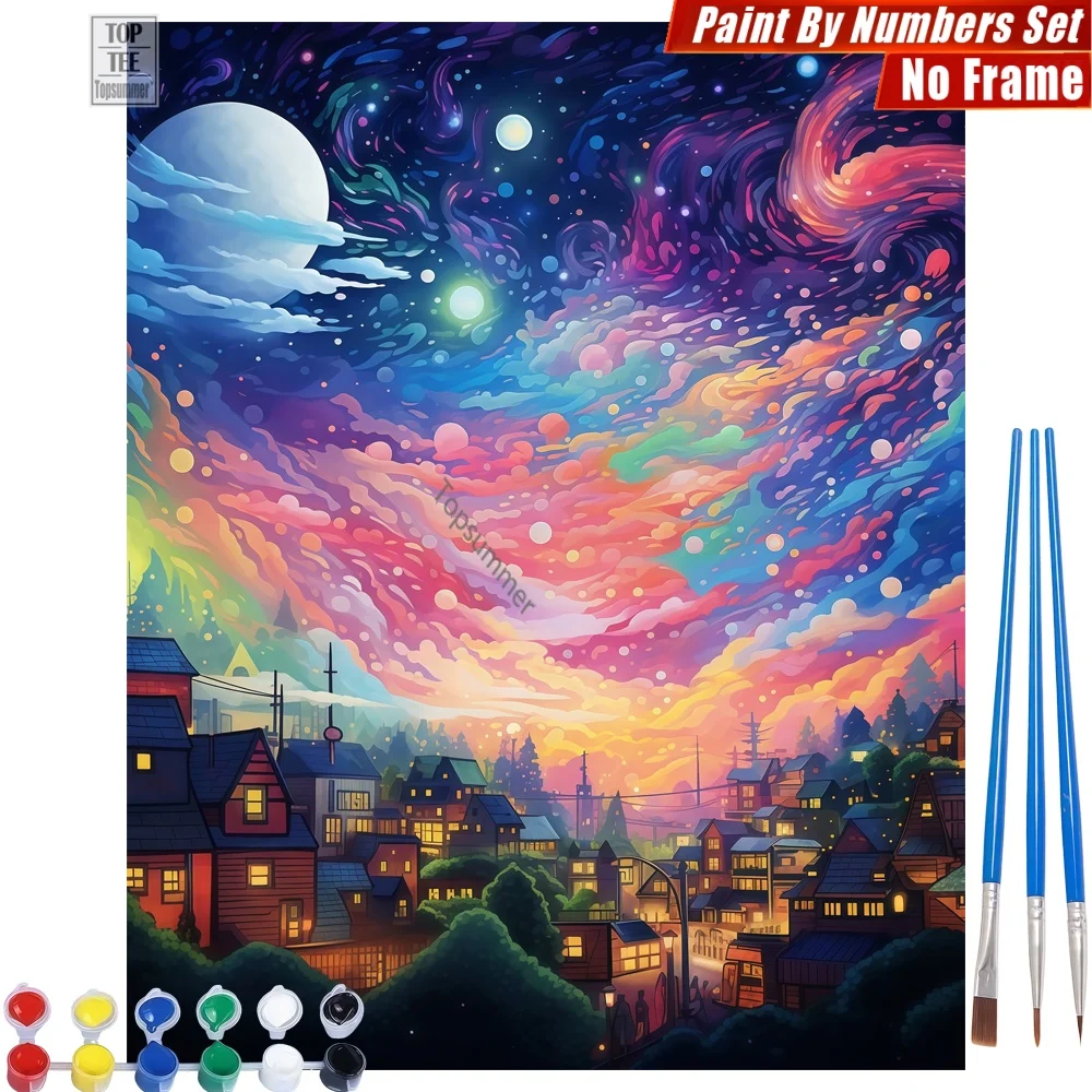 

Набор цифровых масляных красок Serene Starry Town - Картина на холсте «Звездная ночь в городе», подарок для мамы, подарок для жены