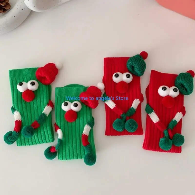 X4YC 귀여운 큰 눈 크리스마스 스타킹 어린이 만화 자석 양말 축제 착용