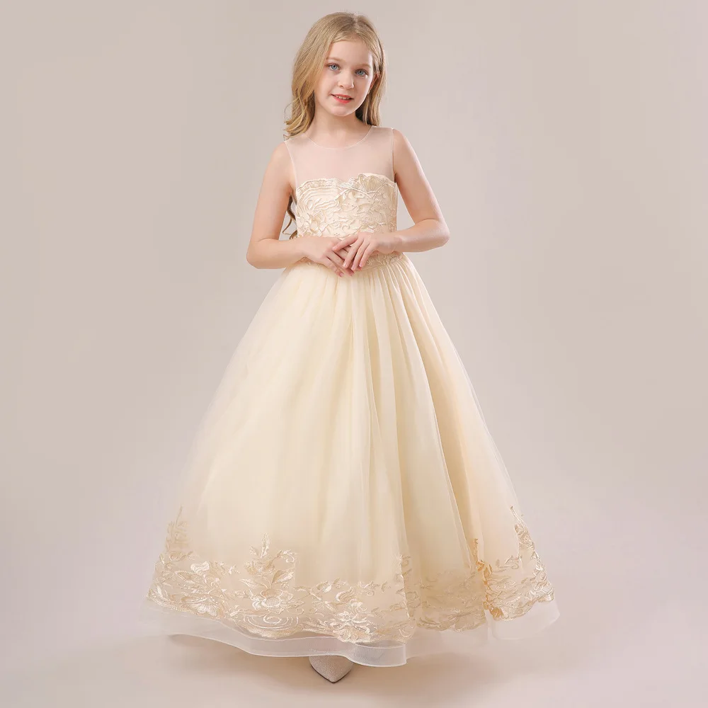 

Flower Girl Dresses Tulle Round Neck Sleeveless First Communion Birthday Party Graduation Banquet Children's Clothing