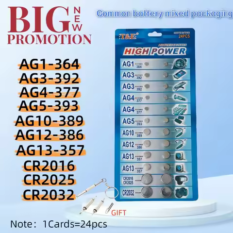 24pcs/lot Mixed Batteries Set AG1/AG3/AG4/AG5/AG10/AG12/AG13 for Remote Control Watches CR2025 CR2032Button Coin Cell Battery