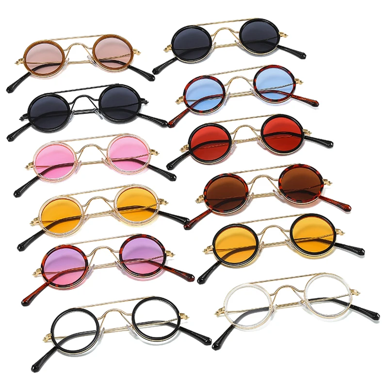 SO&EI Ins Popular Fashion Small Round Sunglasses Women Vintage Metal Punk Eyewear Men Clear Ocean Lens Shades UV400 Sun Glasses