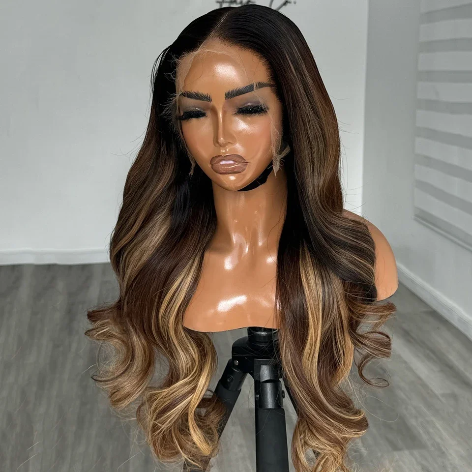 

Highlight Brown Body Wave Silk Top Lace Front Wig Human Hair Wigs For Women 5x5Lace Closure Wig Pre Plucked Honey Blonde Colored