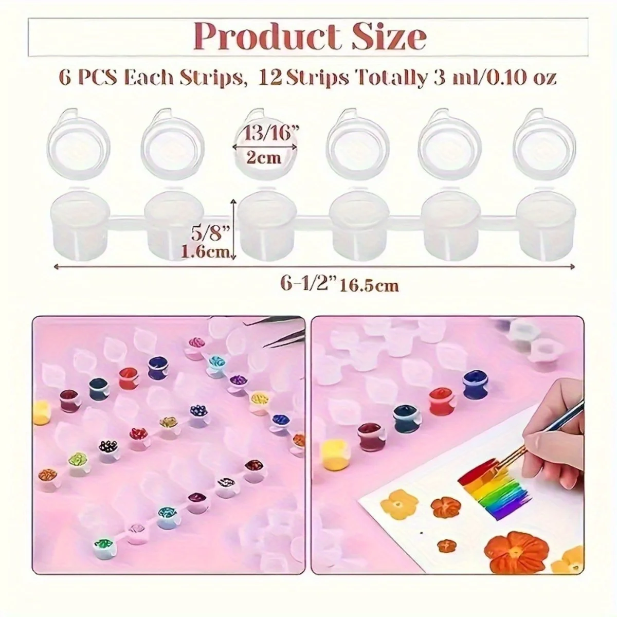 240pcs 40 Strips Empty Acrylic Mini Paint Pot Container Strip Storage with Lid for Classrooms School Art Crafts 3ml/ 0.1oz