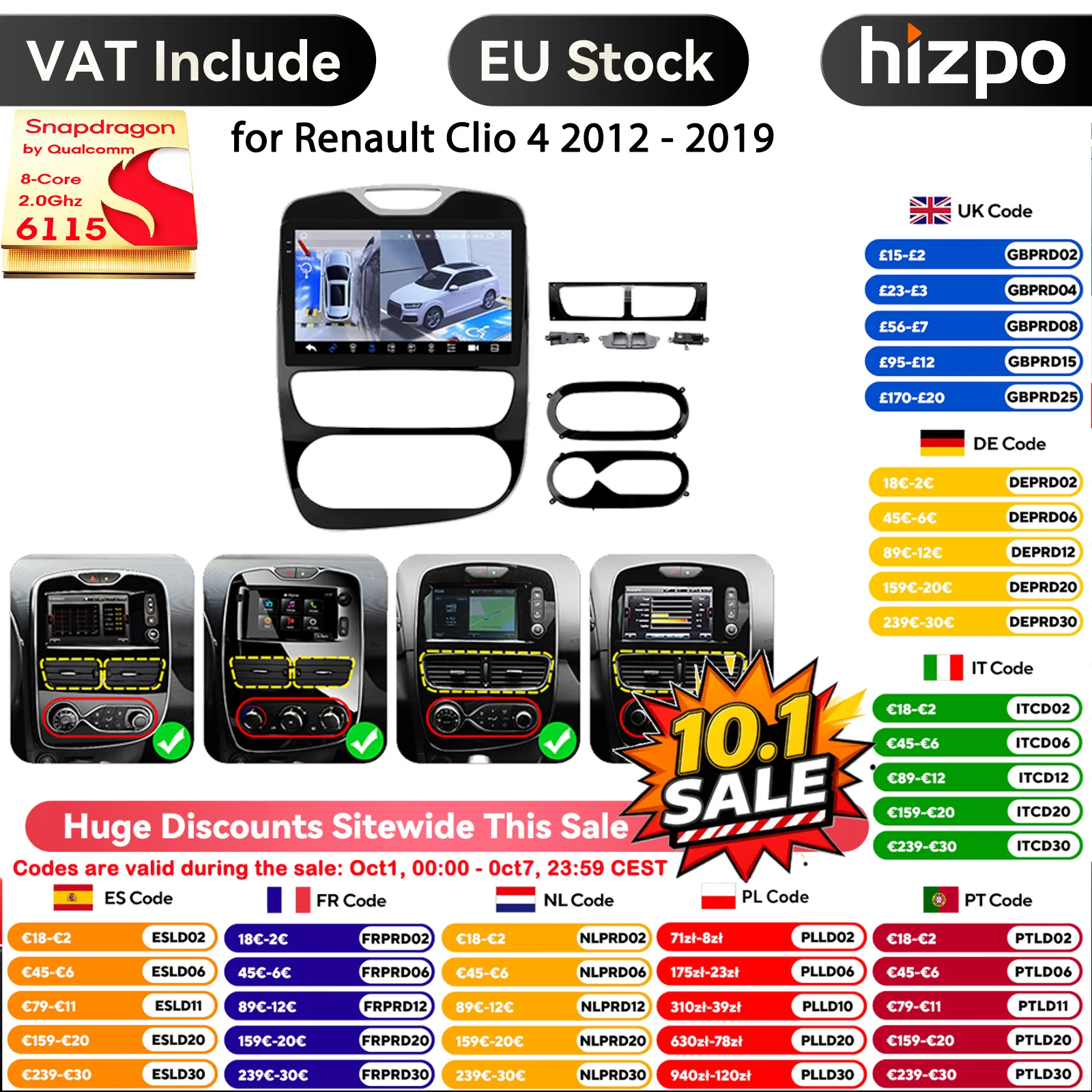 2Din Android Autoradio lettore multimediale per Renault Clio 4 2012 2013 2014 2015 2016 Autoradio Stereo 2 Din unità principale Navi GPS 4G