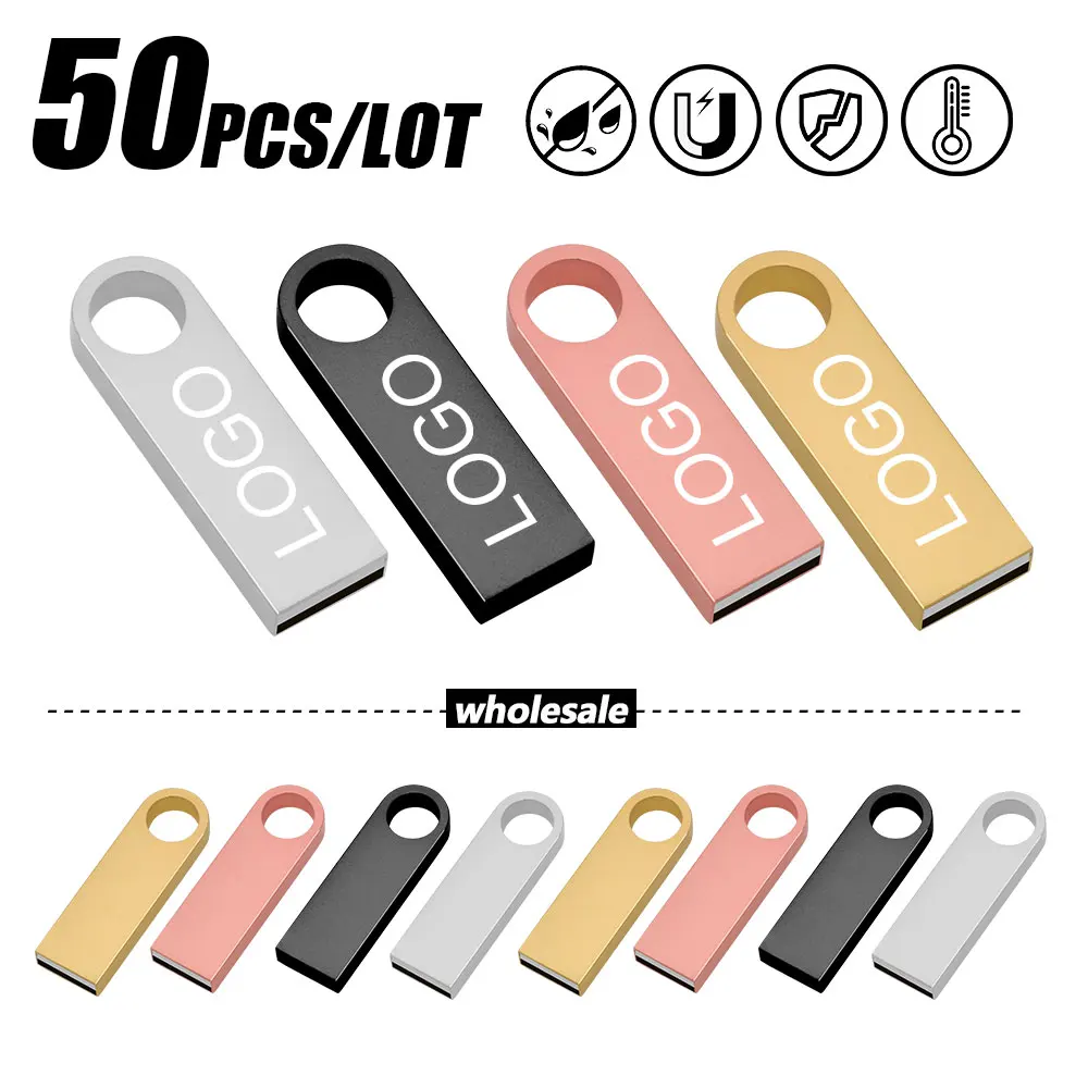

50Pcs/lot Metal 2.0 Usb Flash Drives Pendrive 1GB 2GB 4GB 8GB 16GB Pen Drive 32GB 64GB 128MB Memory Sticks Free Customized Logo