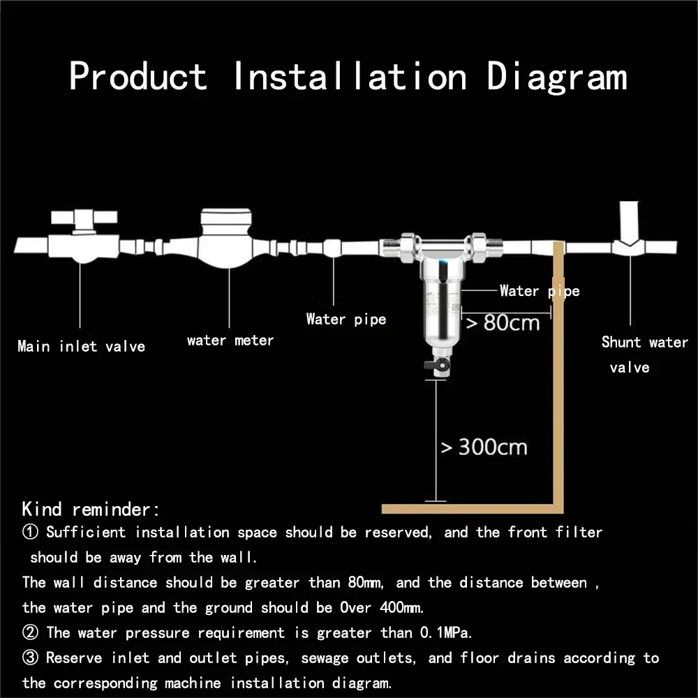 Purificador de agua de relavado de alto flujo para el hogar, prefiltro de acero inoxidable para gran volumen de agua en toda la casa