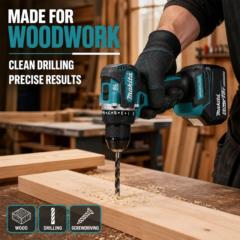 DDF487 10mm Brushless Compact Electric Drill Driver High Torque Variable Speed Brushless Motor Tool For Makita 18V Battery Pins