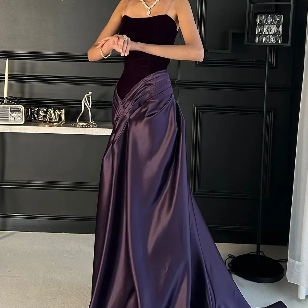 

Customized Mermaid Evening Dresses Floor-Length Strapless Sleeveless Prom Gown Simple Fashion Pleat Draped Backless Party Gown