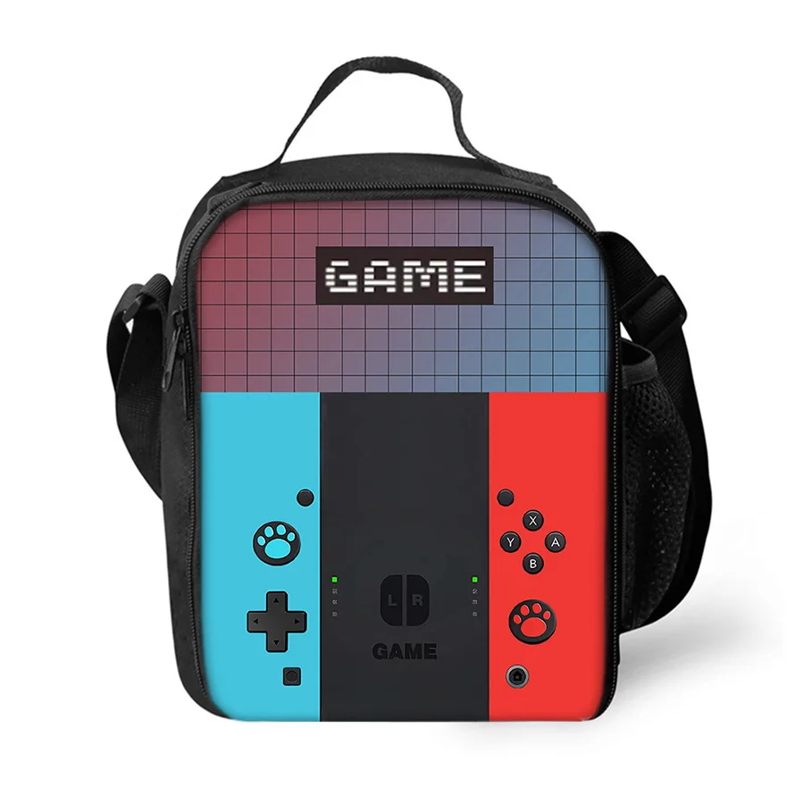 Games Console Shoulder Strap Insulated Lunch Bags 2D Flat Cartoon Boys/Girls Kids Picnic Food Preservation Lunch Box Bag Thermal