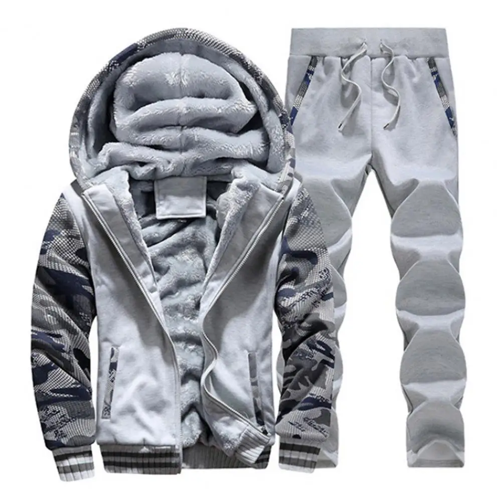 Herbst Winter Männer Trainingsanzüge Sport Hoodie + Hose 2-teiliges Set Camouflage Print Jogginganzüge Kordelzug Sweatshirt Hosen Set