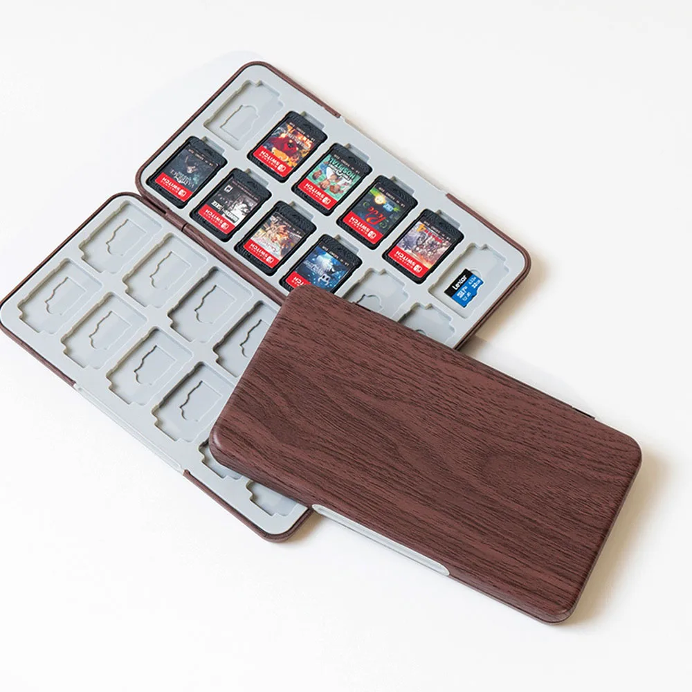 24 in 1 Wood Grain Magnetic Game Cards Storage Box For Nintendo Switch OLED Game Cards Holder Case Shockproof Waterproof