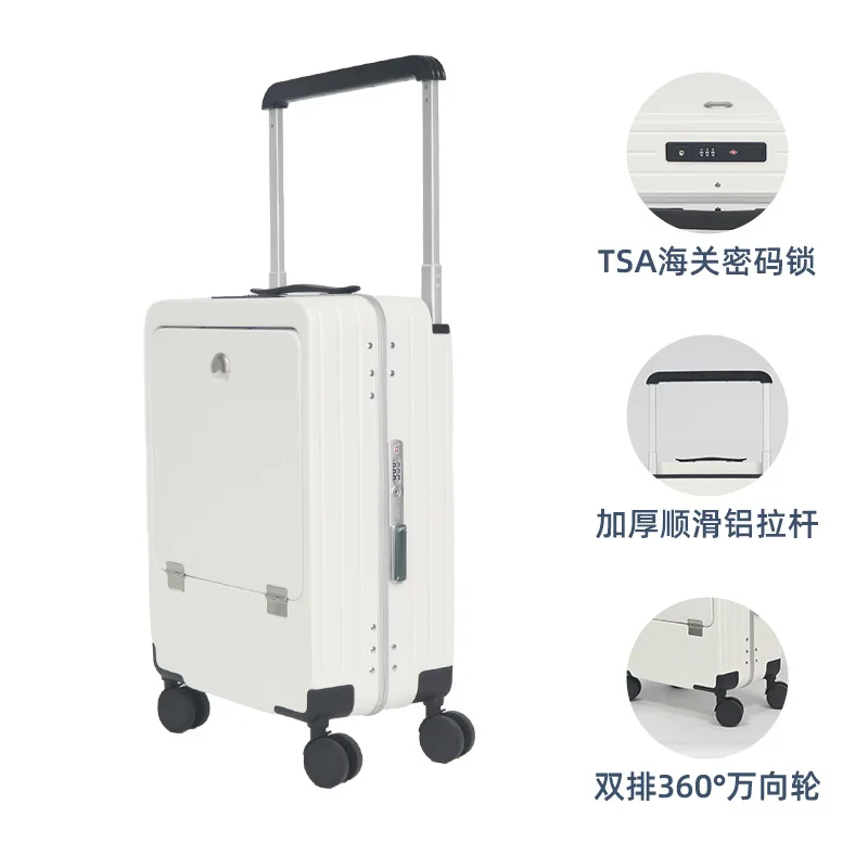 Maleta con asa ancha, equipaje de Apertura frontal con portavasos USB maletas, bolso de alta calidad, carrito rodante de 20 pulgadas, bolsa maletas