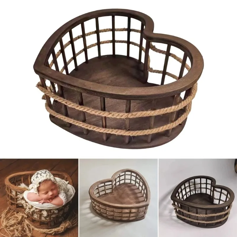 Newborn Photography Props Vintage Nostalgia Heart-shaped Basin Studio Photo Background Basket Baby Photo Shooting Accessories