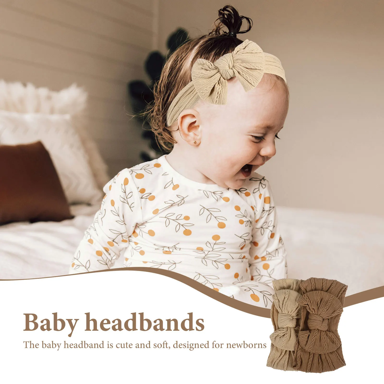 

2Pcs Baby Bow Headbands Soft Comfortable Newborn Toddler Headdress Multiple Colors Durable Wear-Resistant Adjustable