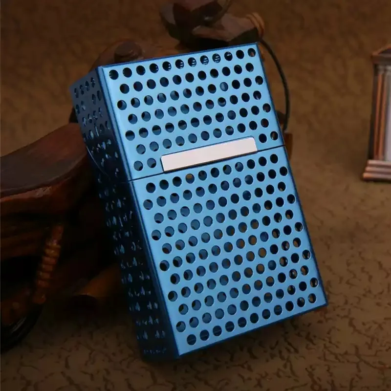 Double aluminum cigarette case, can hold 20 sticks, creative hollow design, metal storage case with magnetic flip cover