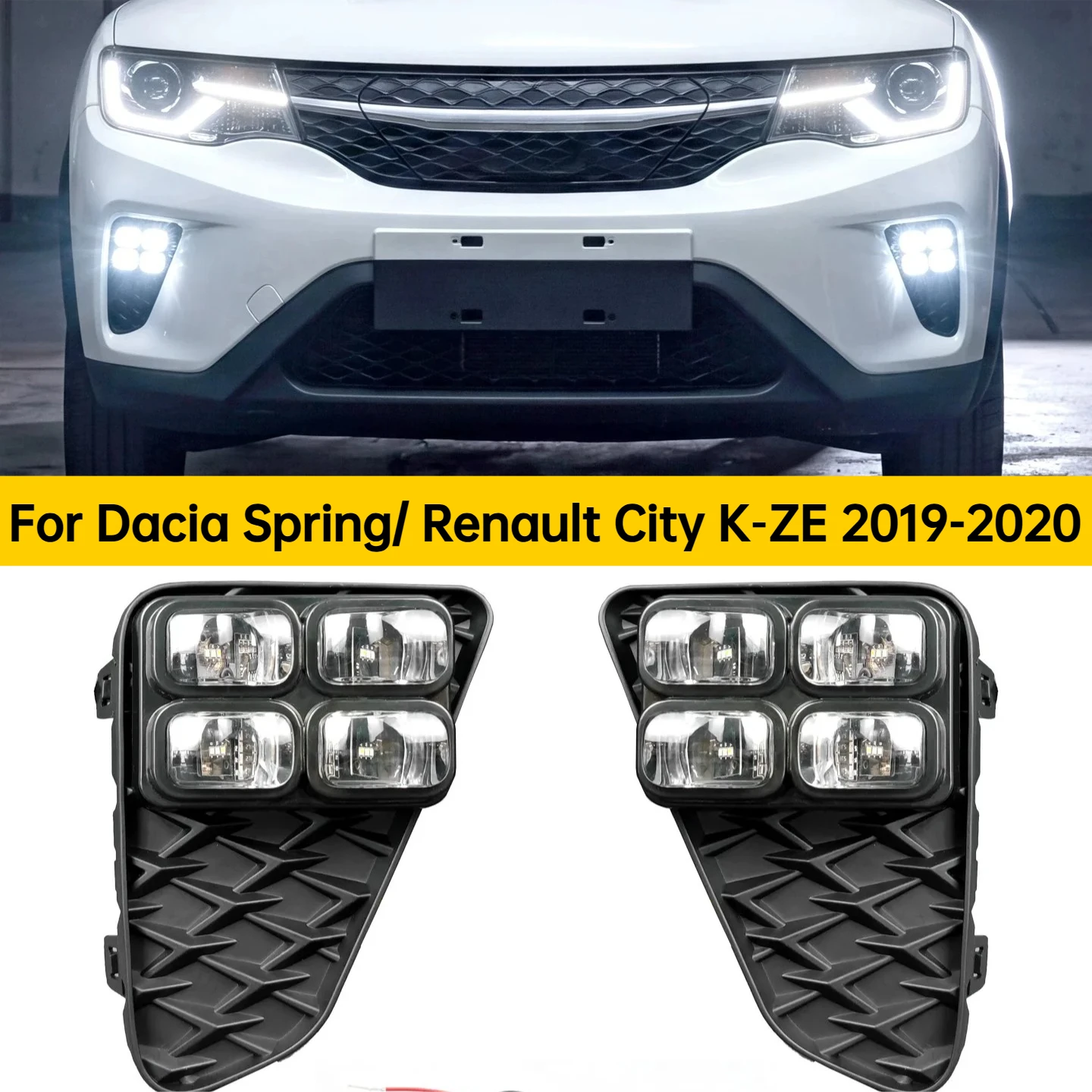 Car Led Daytime Running Light Dymanic Turn Signal Front Fog Lamp Modified Daylight For Dacia Spring/ Renault City K‑ZE 2019-2020