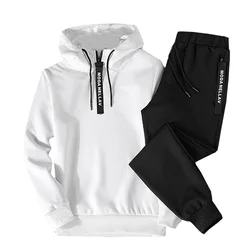 2024 New Mens Tracksuit Fashion Zipper Neckline Hooded Sweatshirts Suit Casual Sport Jogging High Quality Autumn Trend Pants Set