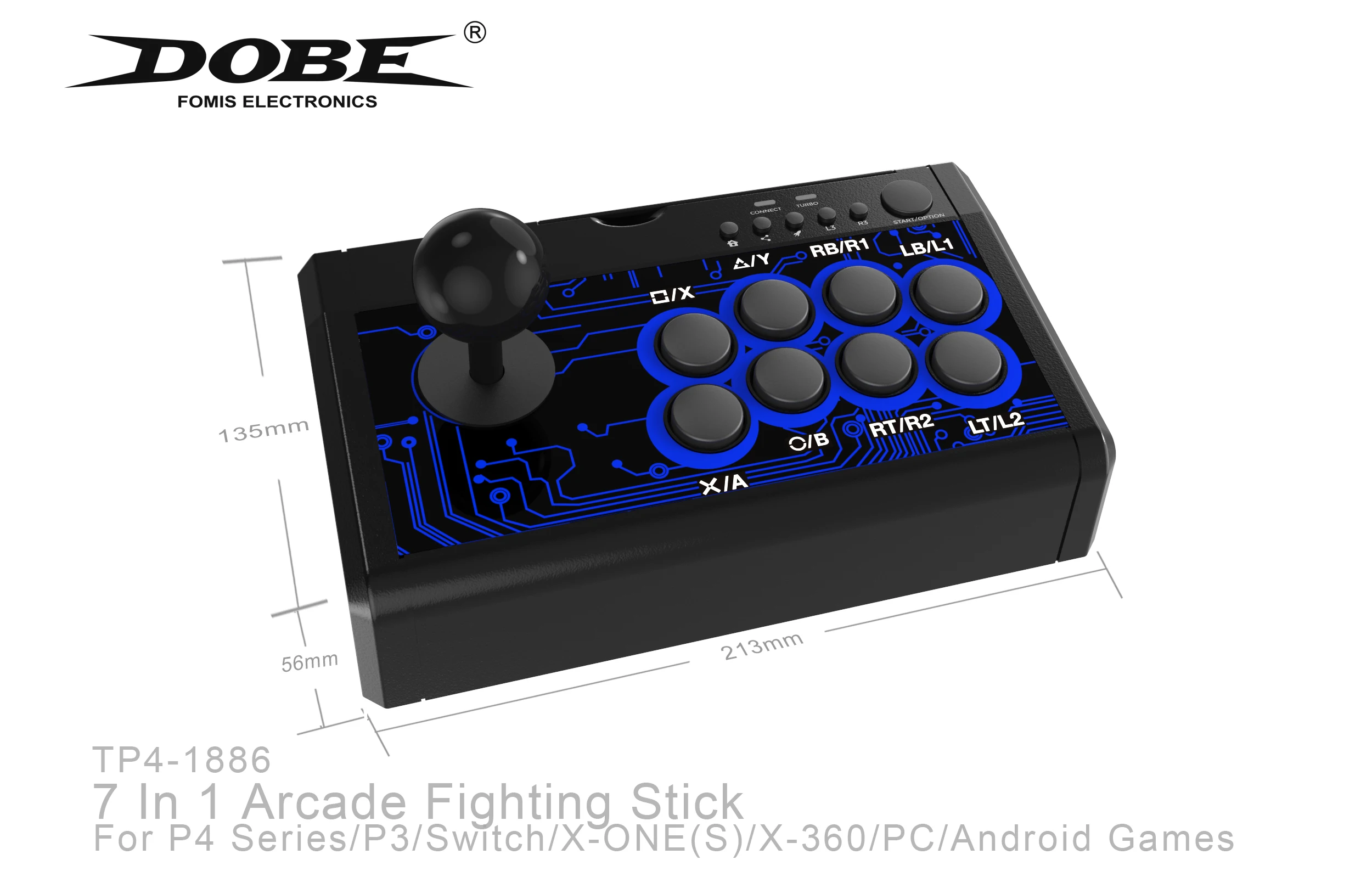 USB 7-in-1 Street Fighting Joystick Controller Arcade Fighting Joystick for PS3/PS4/XBOX ONE/XOBX 360/PC/Switch/Android