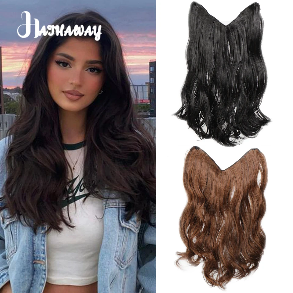 Synthetic Wig Piece Female Long Hair Integrated Invisible Seamless Fluffy U-shaped Micro-curly Long Hair Extension Piece