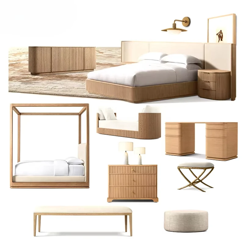 

WBERT Rh Furniture North American Style Custom Bedroom Set Extended Wooden Shelter Fabric King Size Oak Wood Bed rh Furniture
