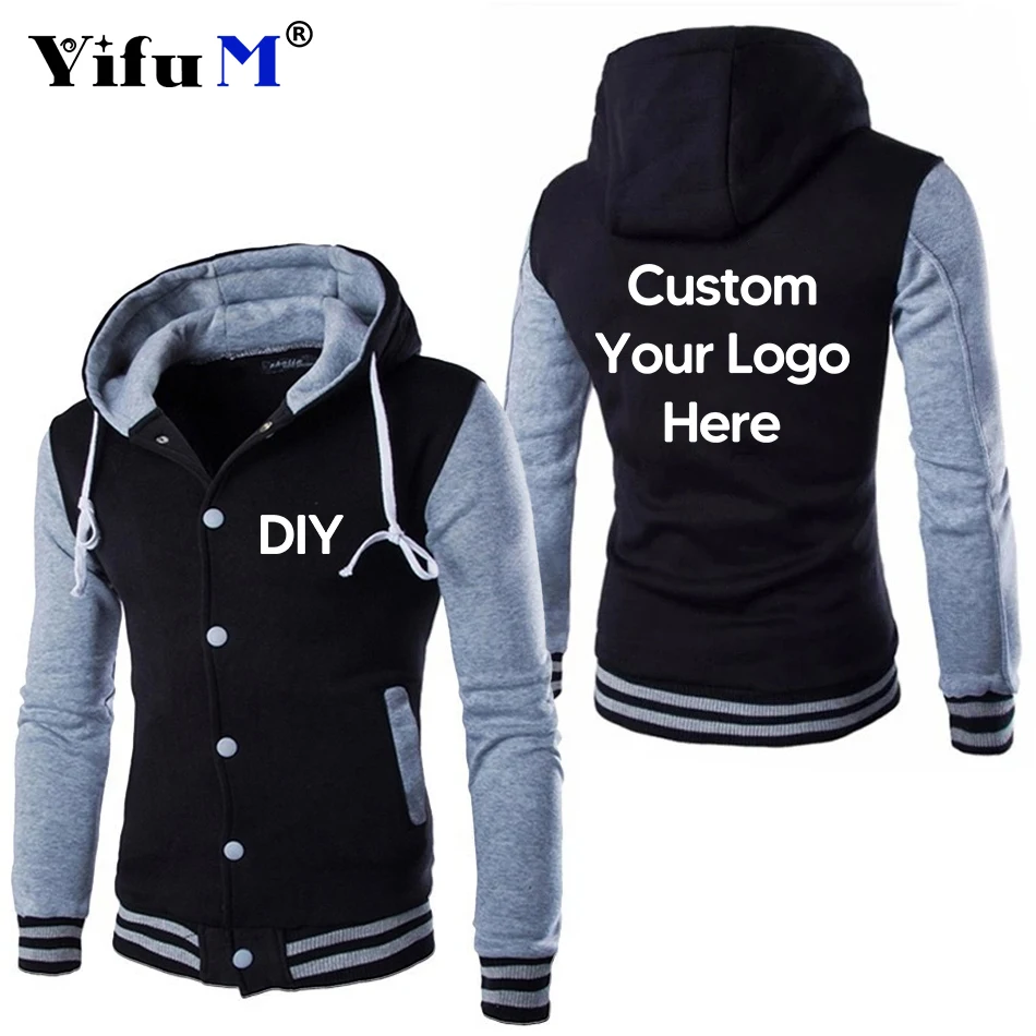 DIY Print Logo Autumn Fashion Men Custom Double Cardigan Sweatshirt Hoodie Jacket Hoodies Jacket Sportswear Male Hoodie Clothing