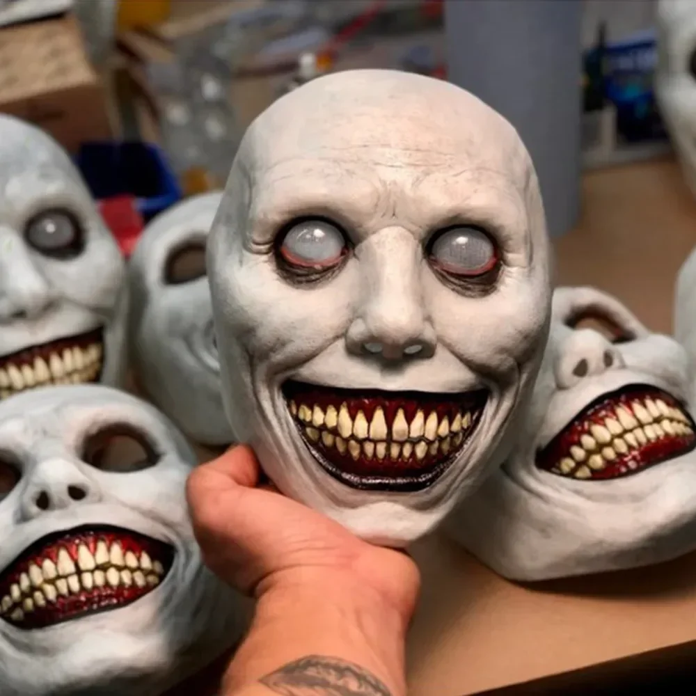 Smiling Demon Horror Face Mask Creepy Halloween Evil Cosplay Prop Scary Masquerade Party Costume Accessory For Adults