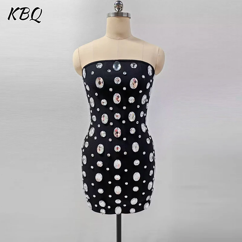 

KBQ Solid Hit Color Backless Slimming Mini Dresses for Women Strapless Sleeveless High Waist Temperament Dress Female Fashion