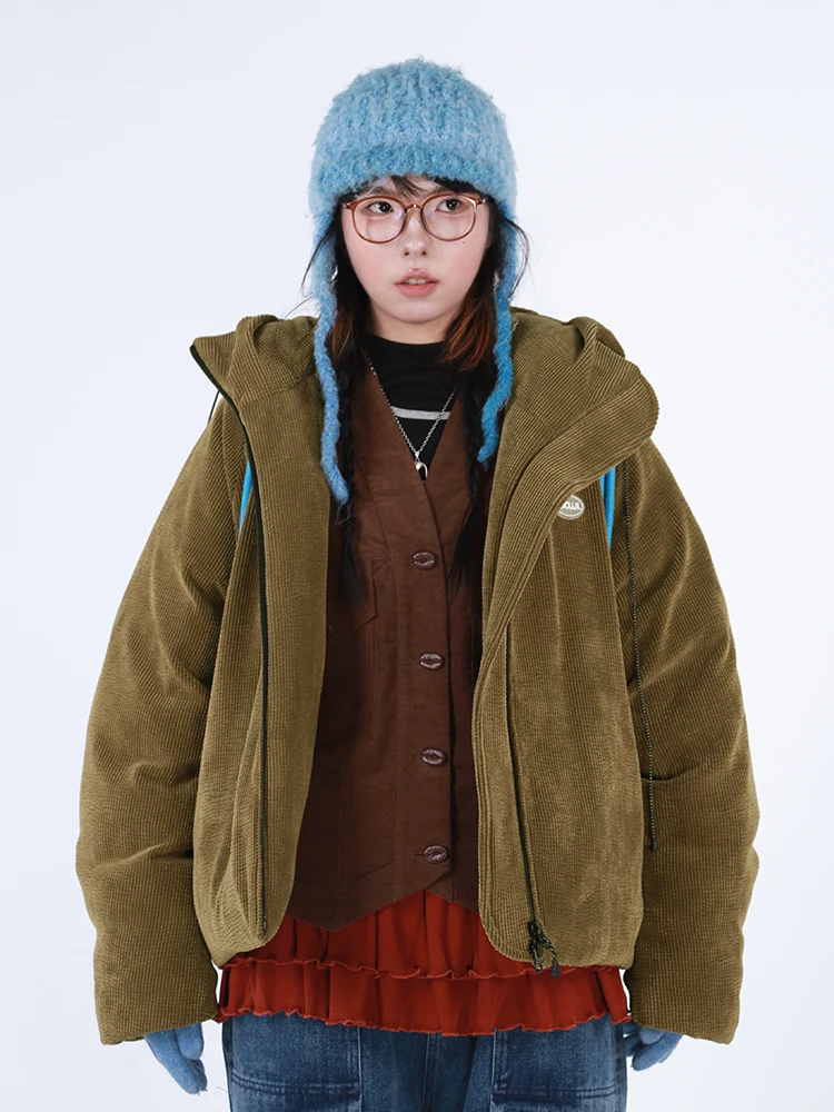 

Original Winter Cotton Jaet Women's Hooded Velvet Coat Warmth Resistant Bread Street Sle Loose Fit Zipper ket Detail