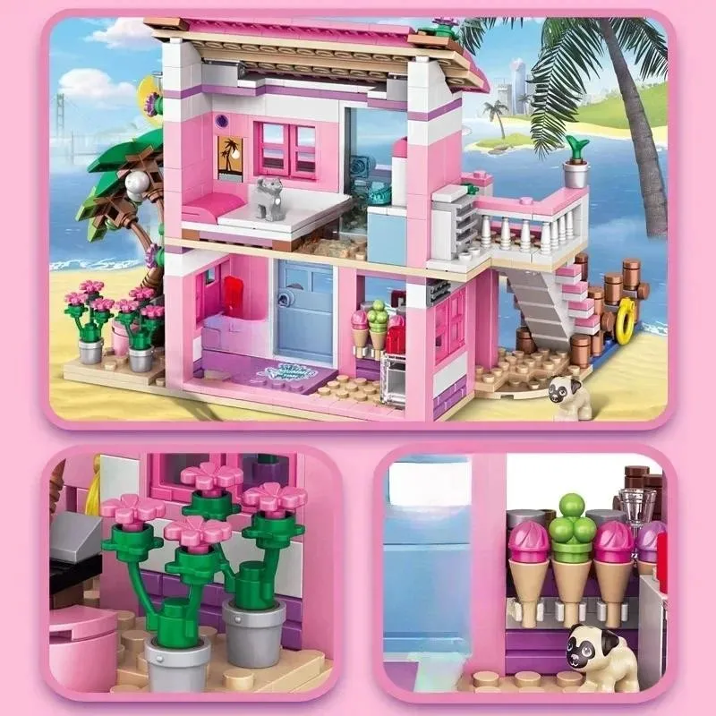 474 pçs amigos cidade casa férias de verão à beira-mar villa apartamento blocos de construção figuras brinquedos diy para crianças meninas presente natal