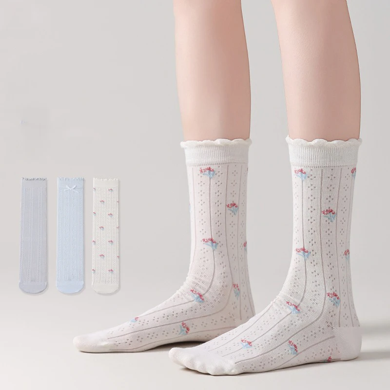 Women's Long Cotton Socks With 10A Antibacterial Effect Thin Breathable Mesh Moisture Wicking Odor Resistant Pilling Resistant