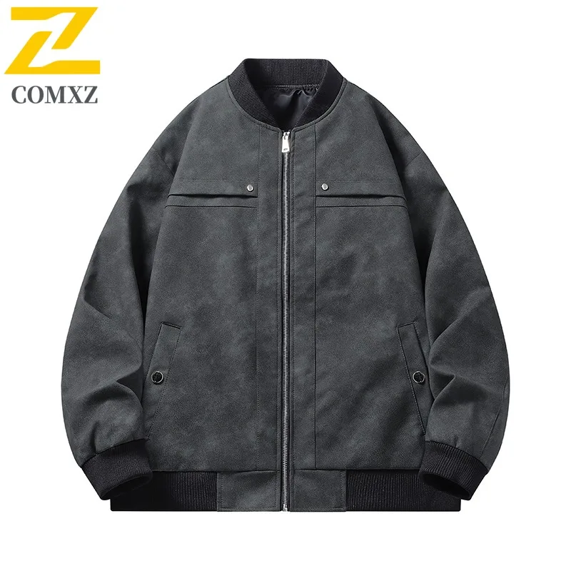 الرجال خمر الوقوف طوق بولي Leather سترة جلدية مقاوم للماء يندبروف النمط الأمريكي دراجة نارية معطف فضفاض الشارع الشهير صالح ربيع الخريف #2