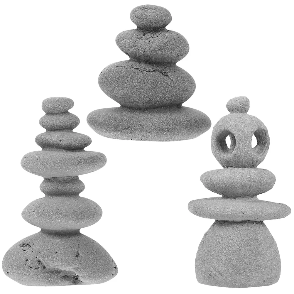 

3Pcs Creative Design Garden Landscape Stone Ornament Realistic Zen Stacked Rockery Micro Landscape Deco Gardens Zen Stacked Rock