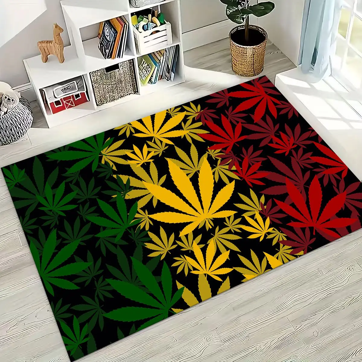 

3D Smoke Maple Weed Plants Death Skull Cartoon Moto Rug for Bedroom Living Room Sofa Home Doormat Decor,Large Non-slip Floor Mat