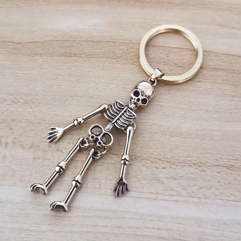 Skull Keychain Punk Multi-jointed Skeleton Keyring Car Charms Gothic Horror Pendant Halloween Ghost Head Jewelry Couple Gift